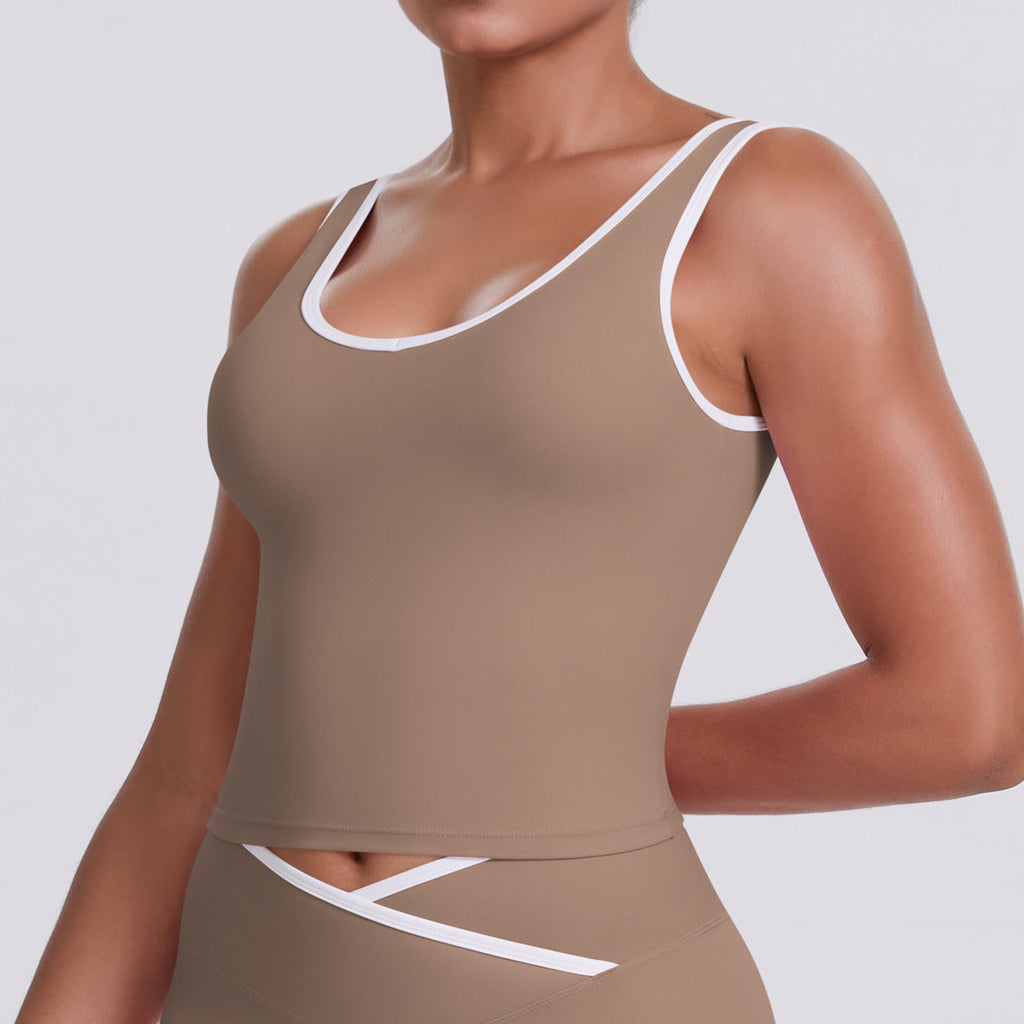 Tight Nude Feel Contrast Color Sports Back Shaping Women Backless Yoga Vest Tennis Workout Clothes Outer Wear Sports Top