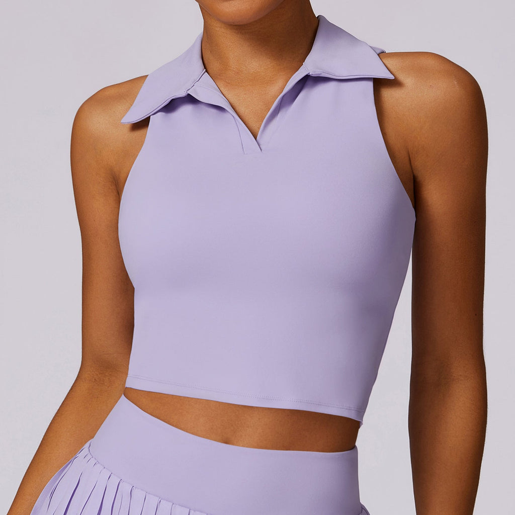 Sollinarry Nude Feel Tight Sports Vest Women Running Tennis Workout Clothes Top Polo Collared Sweatshirt Women