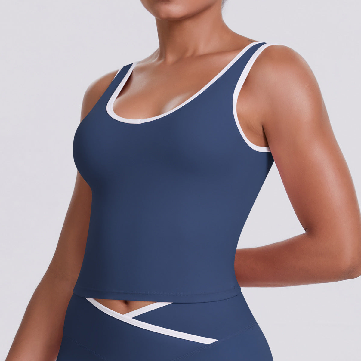Tight Nude Feel Contrast Color Sports Back Shaping Women Backless Yoga Vest Tennis Workout Clothes Outer Wear Sports Top