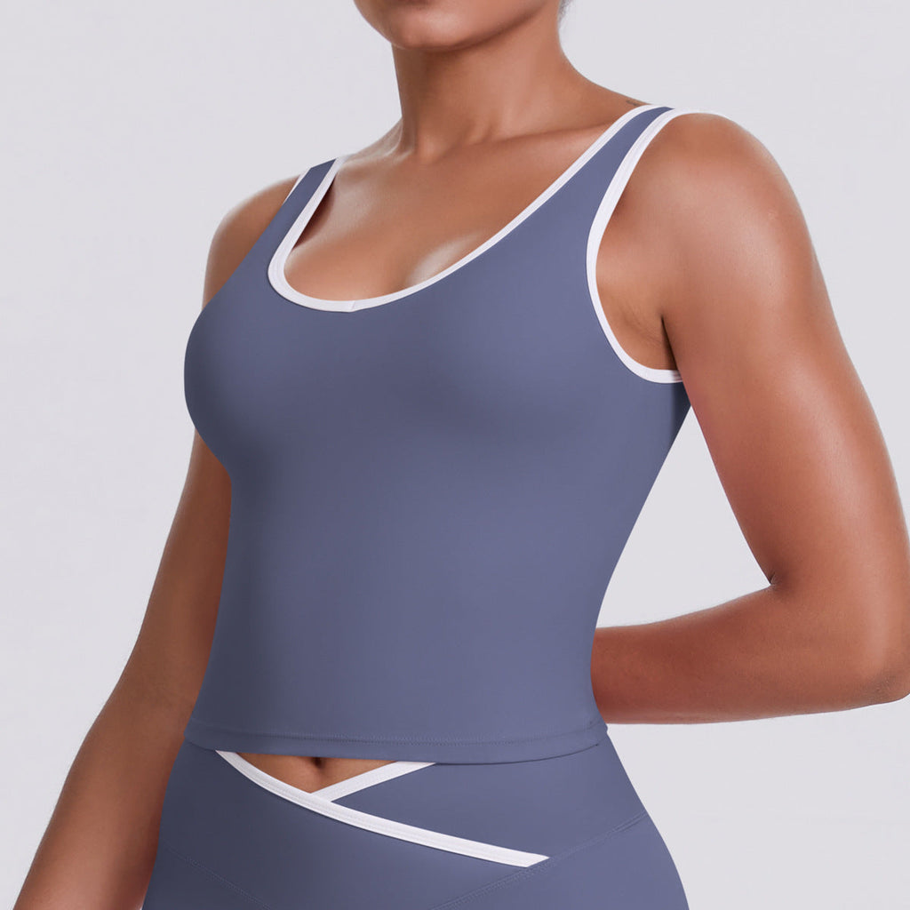 Tight Nude Feel Contrast Color Sports Back Shaping Women Backless Yoga Vest Tennis Workout Clothes Outer Wear Sports Top