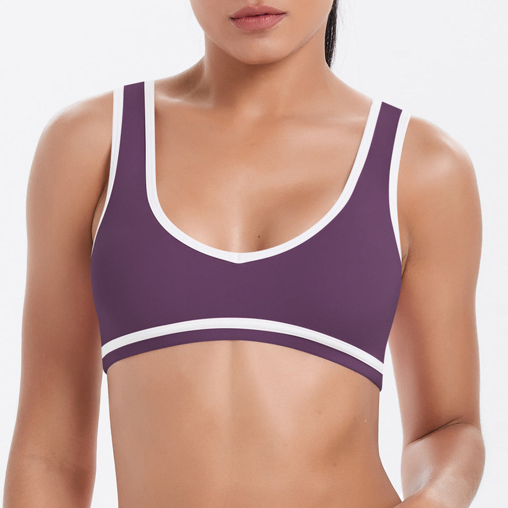 Tight Nude Feel Contrast Color Sports Back Shaping Women Backless Yoga Bra Tennis Workout Clothes Outer Wear Sports Top