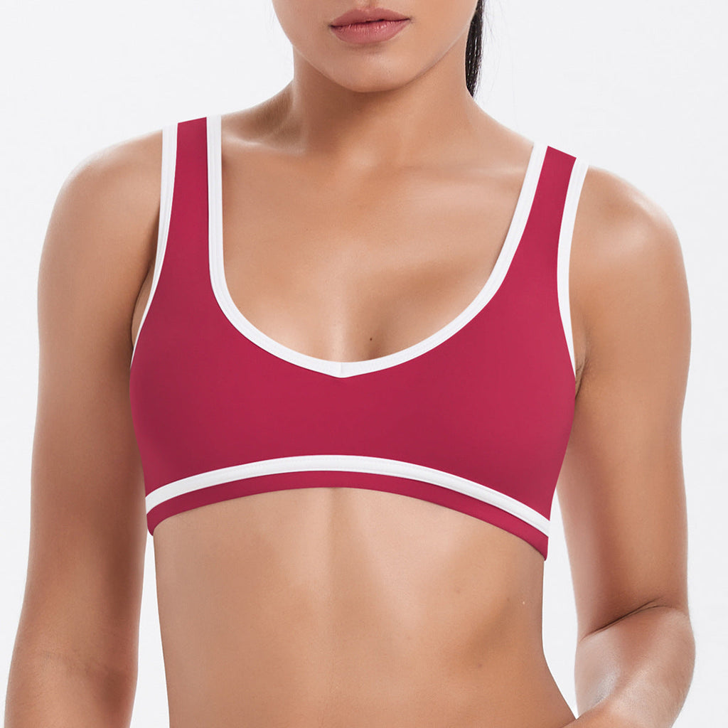 Tight Nude Feel Contrast Color Sports Back Shaping Women Backless Yoga Bra Tennis Workout Clothes Outer Wear Sports Top