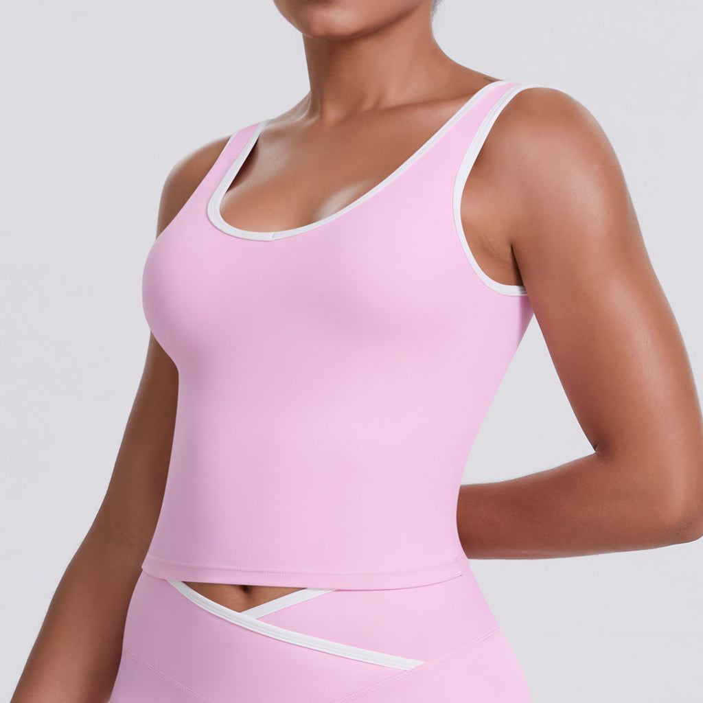 Tight Nude Feel Contrast Color Sports Back Shaping Women Backless Yoga Vest Tennis Workout Clothes Outer Wear Sports Top