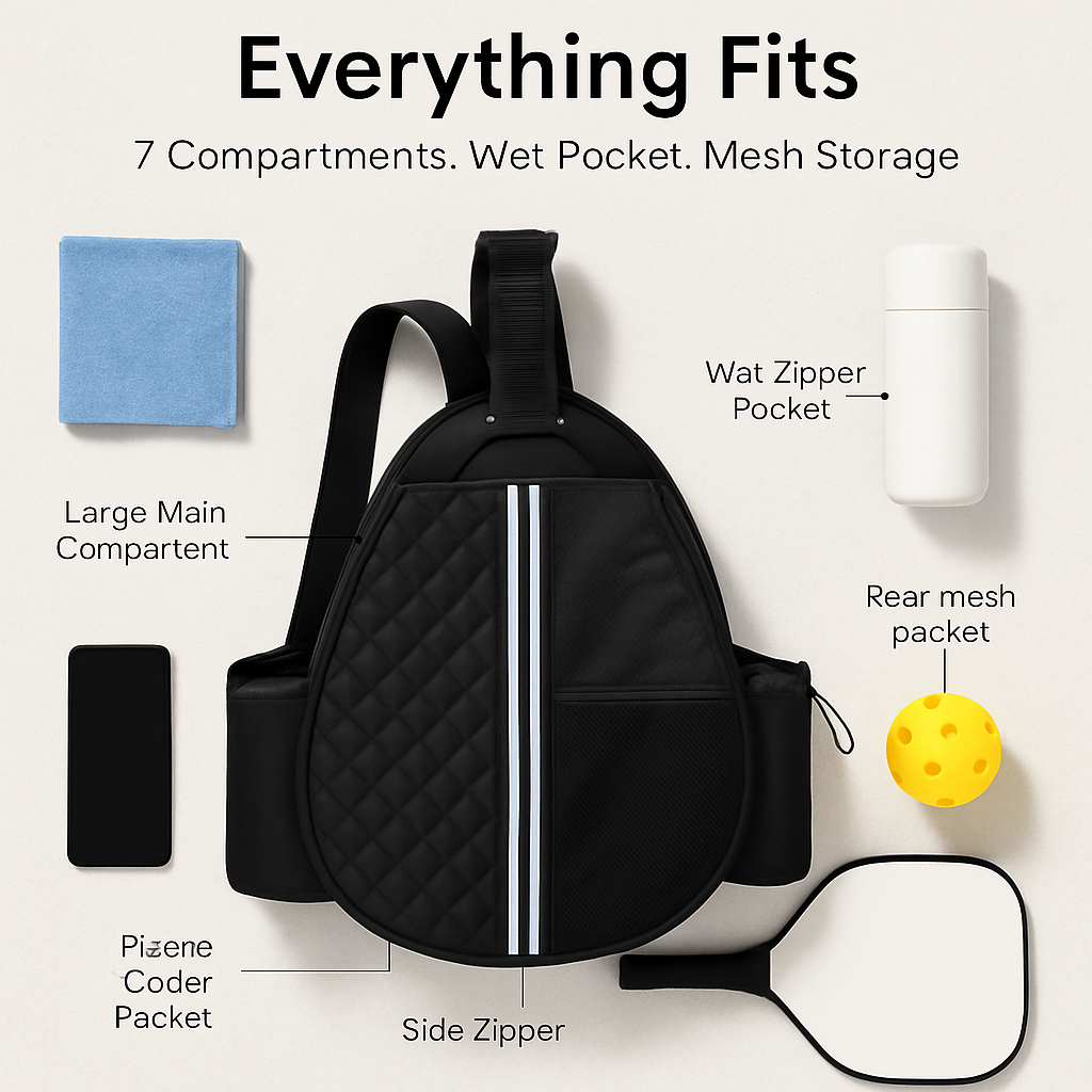 Pickleball Sling Bag - Waterproof, 7-Compartment